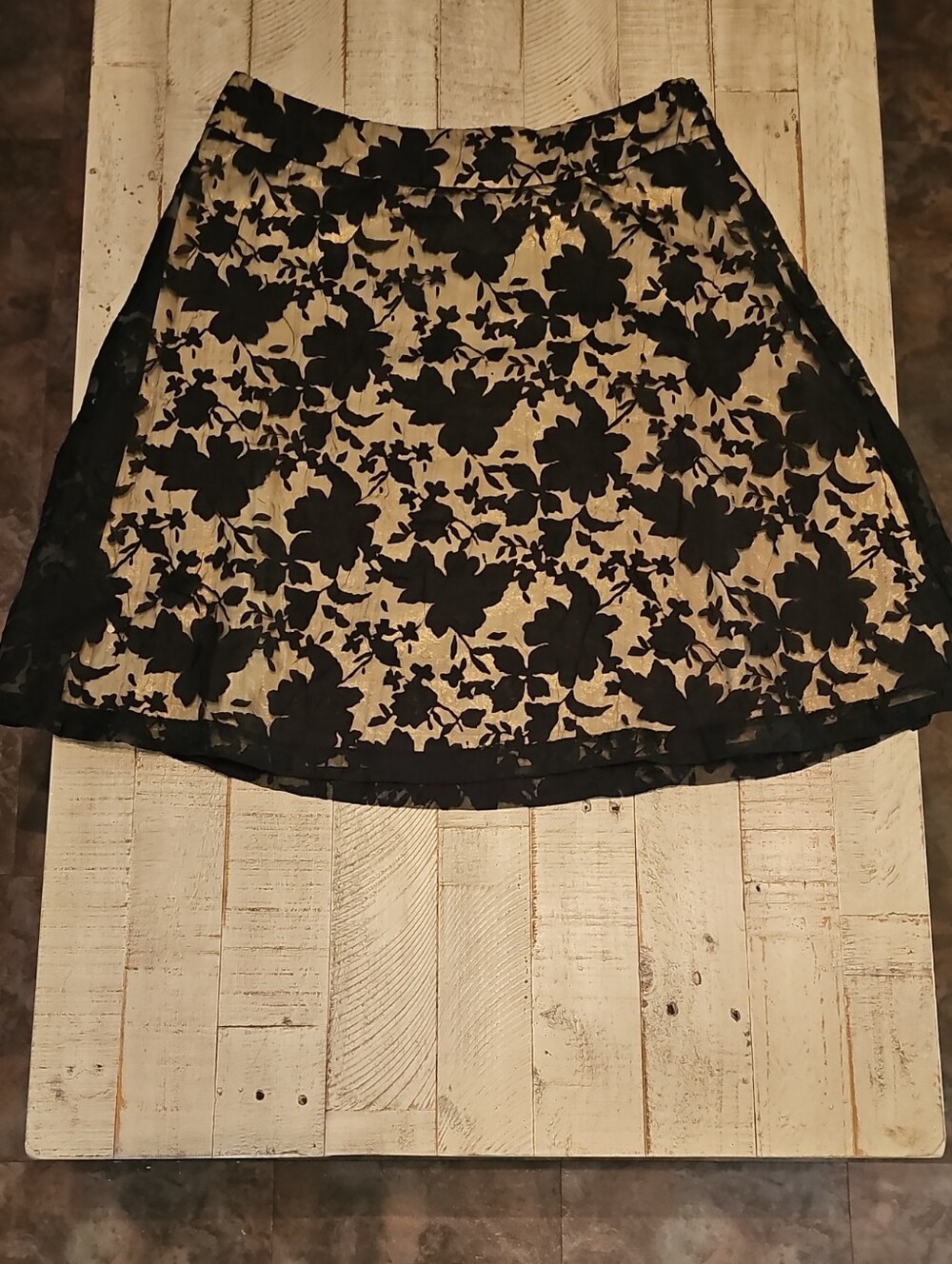 Apt. 9 Black Floral Lace A-Line Skirt on Cream Base
